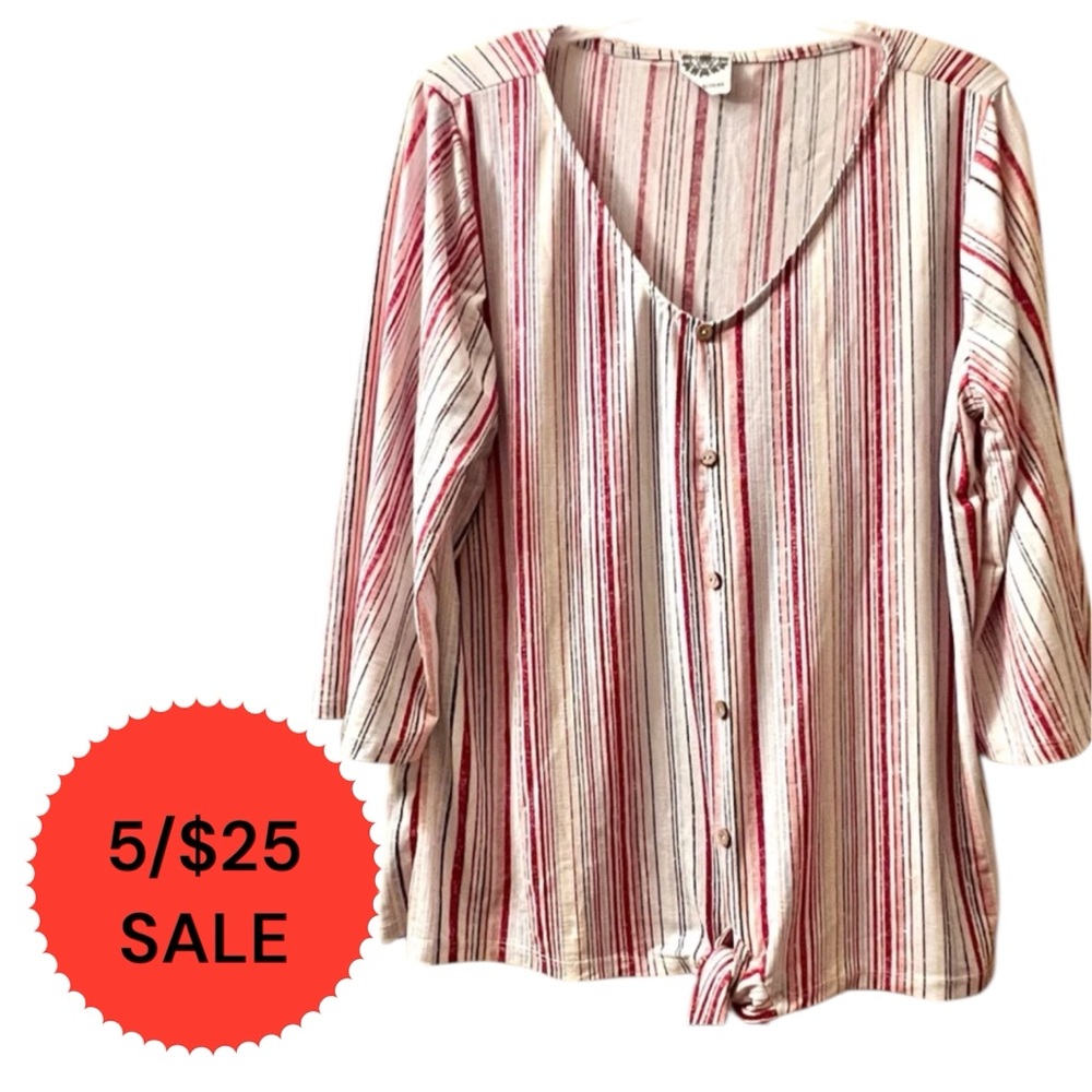 5/$25 LATE AUGUST Lightweight Flowy V-neck Faux Buttoned Stripes Blouse Top Larg